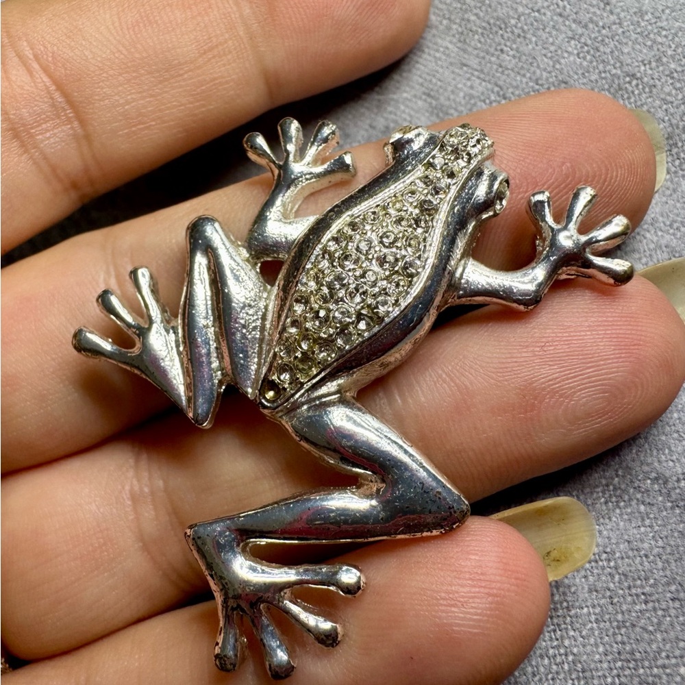 Lifelike Silver Frog Brooch with Textured Details